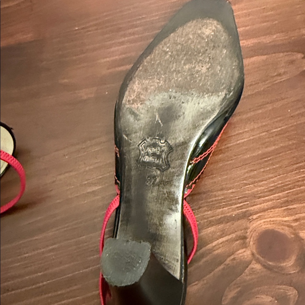 Y2K Red Black Studded Slingback Heels Square Toe Punk Vintage 37 - Picture 11 of 15